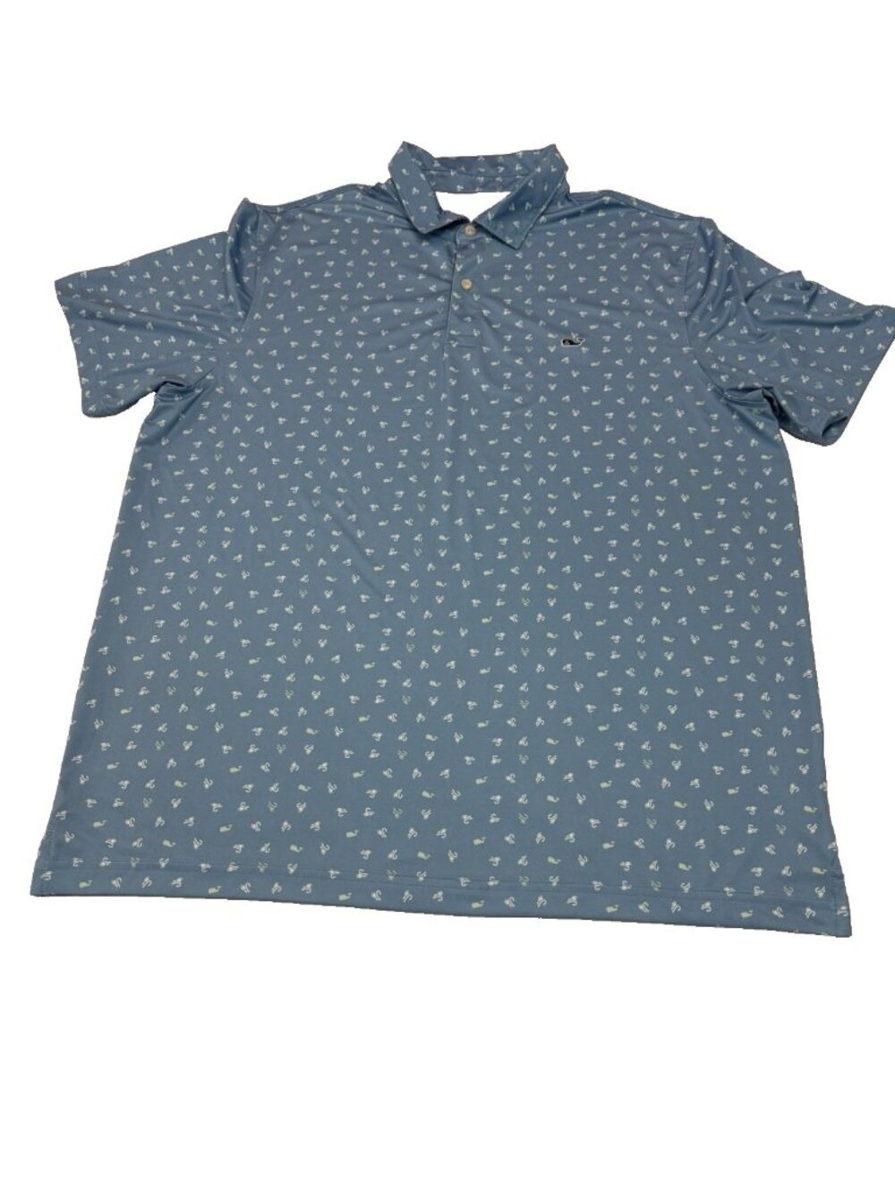 Vineyard Vines Performance Polo Shirt Men XL Blue Whale Print Golf Stretch